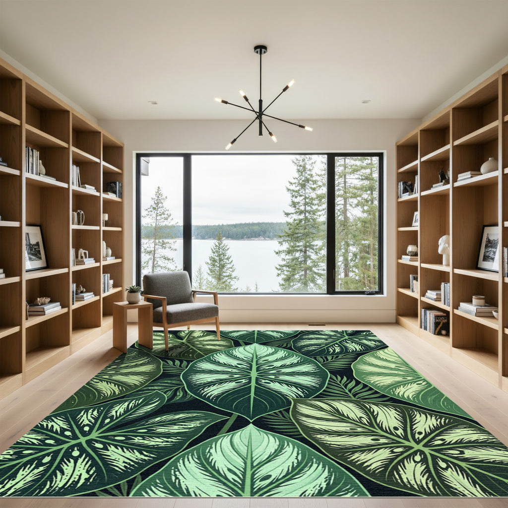 Lush Tropical Botanical Leaf Foliage Rug