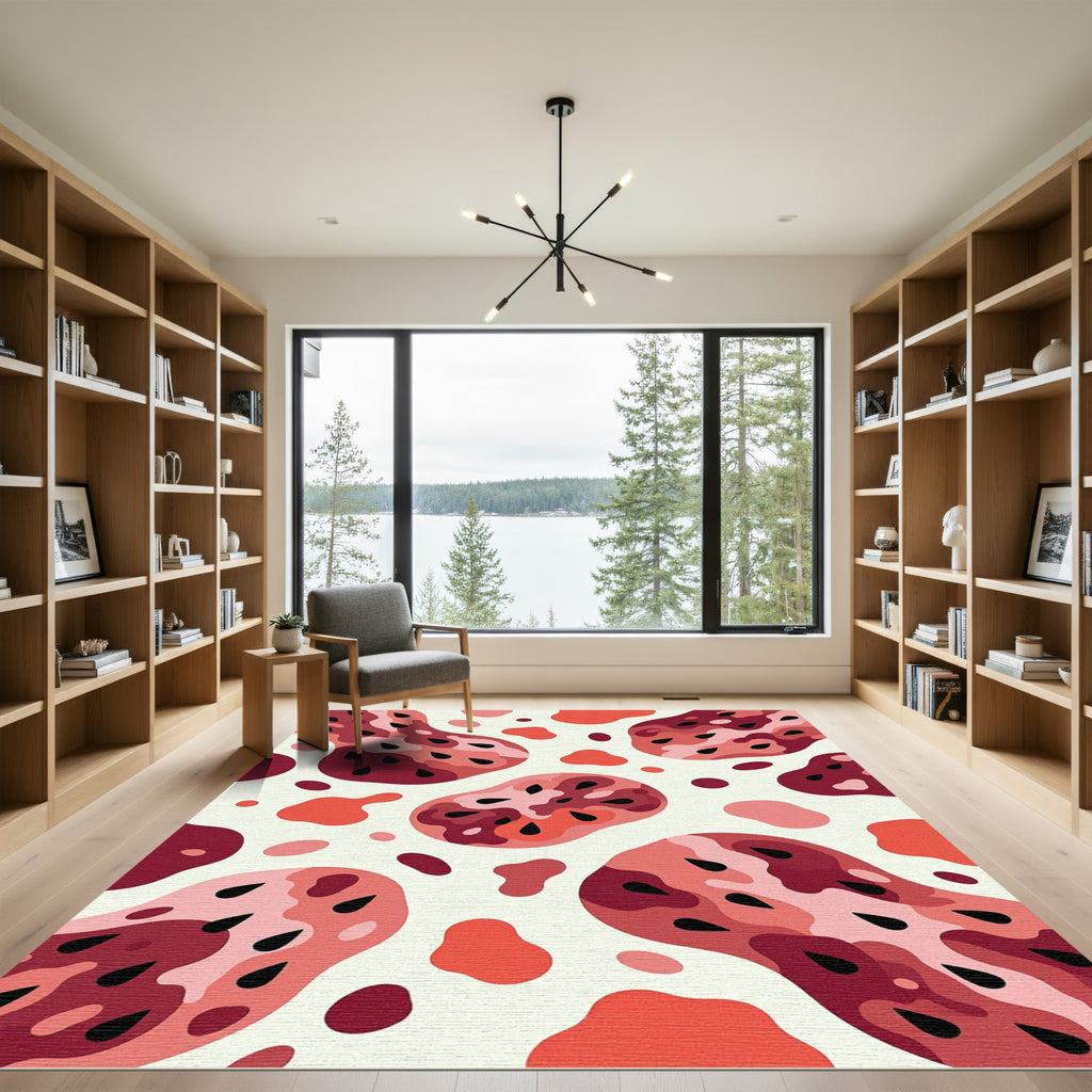 Crimson Pink Abstract Organic Shapes Rug