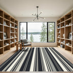 Modern Monochromatic Black and White Vertical Striped Decor Rug