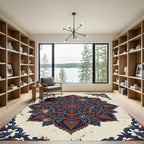 Ornate Red Blue Floral Mandala Rug