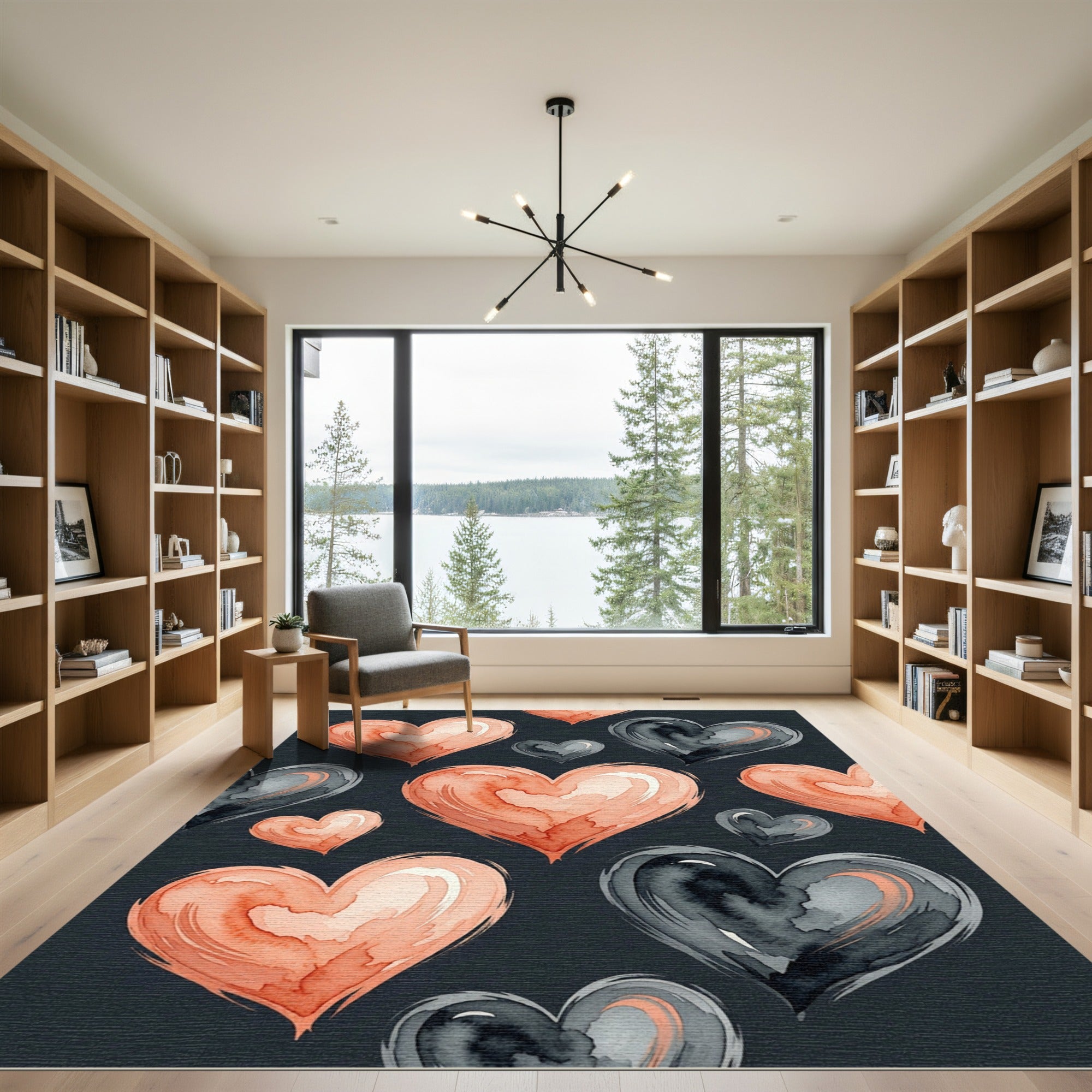 Watercolor Peach and Charcoal Heart Backdrop Rug