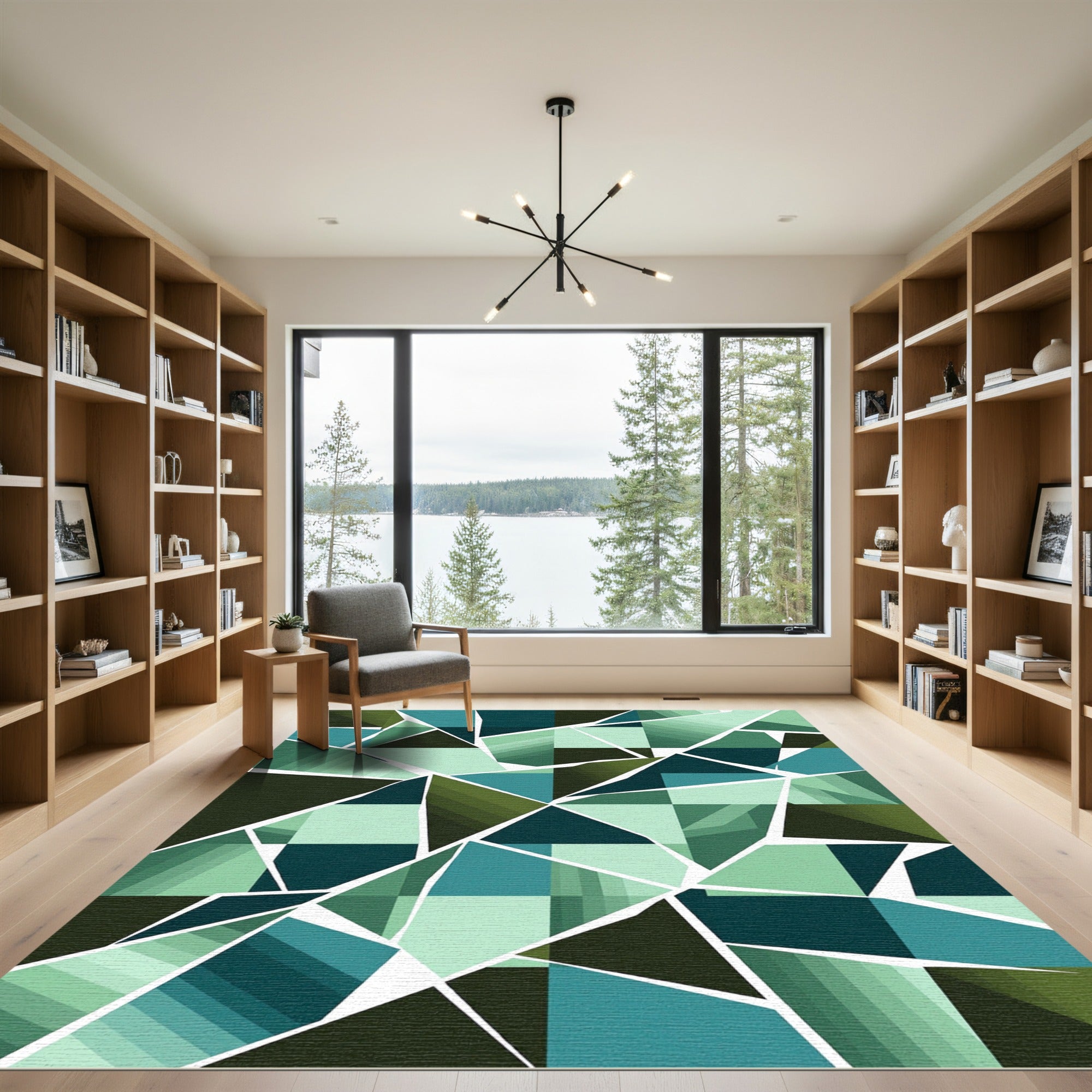 Fragmented Teal Green Geometric Shards Rug