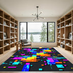 Vibrant Neon Geometric Glitch Abstract Rug