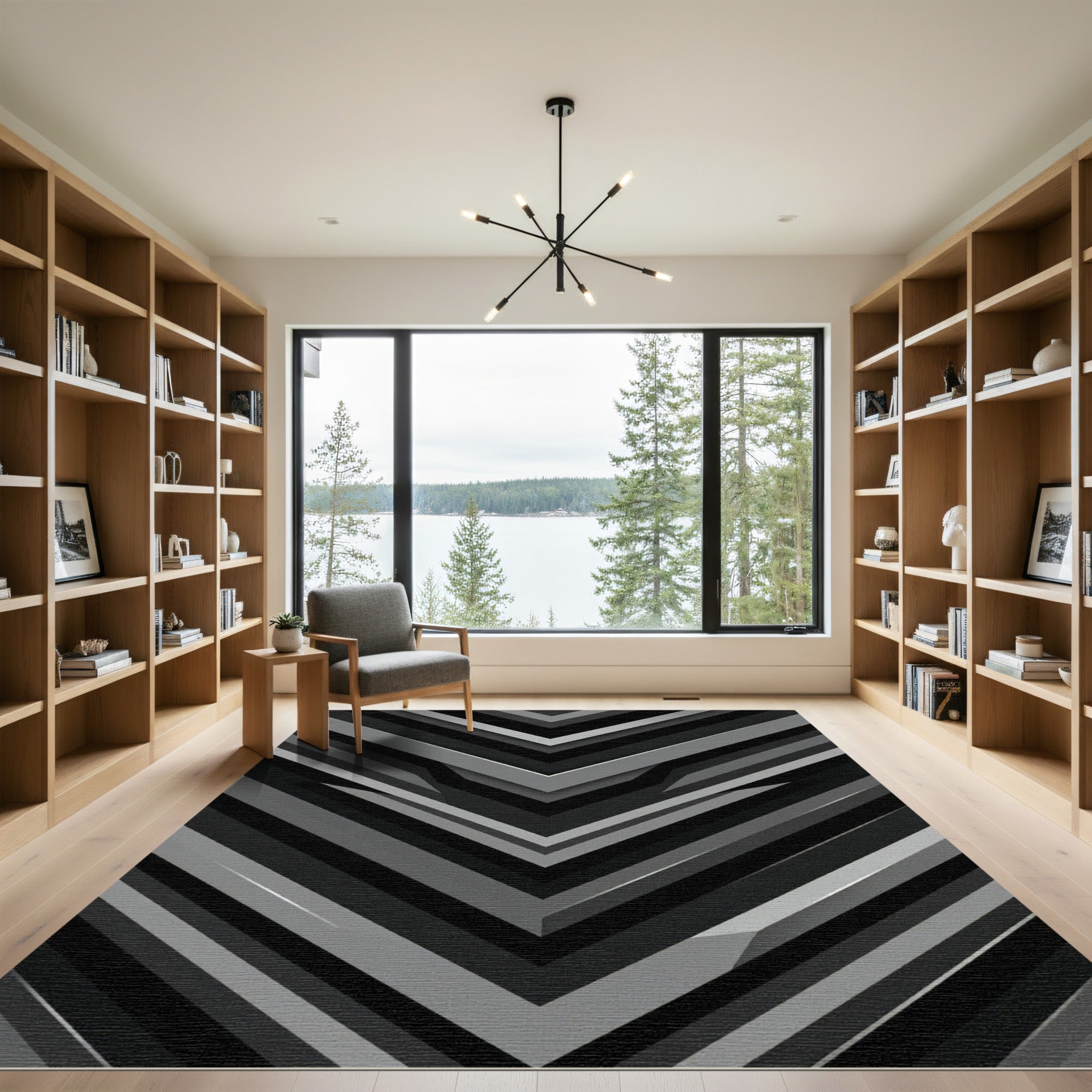 Monochromatic Sharp Angular Geometric Chevron Rug
