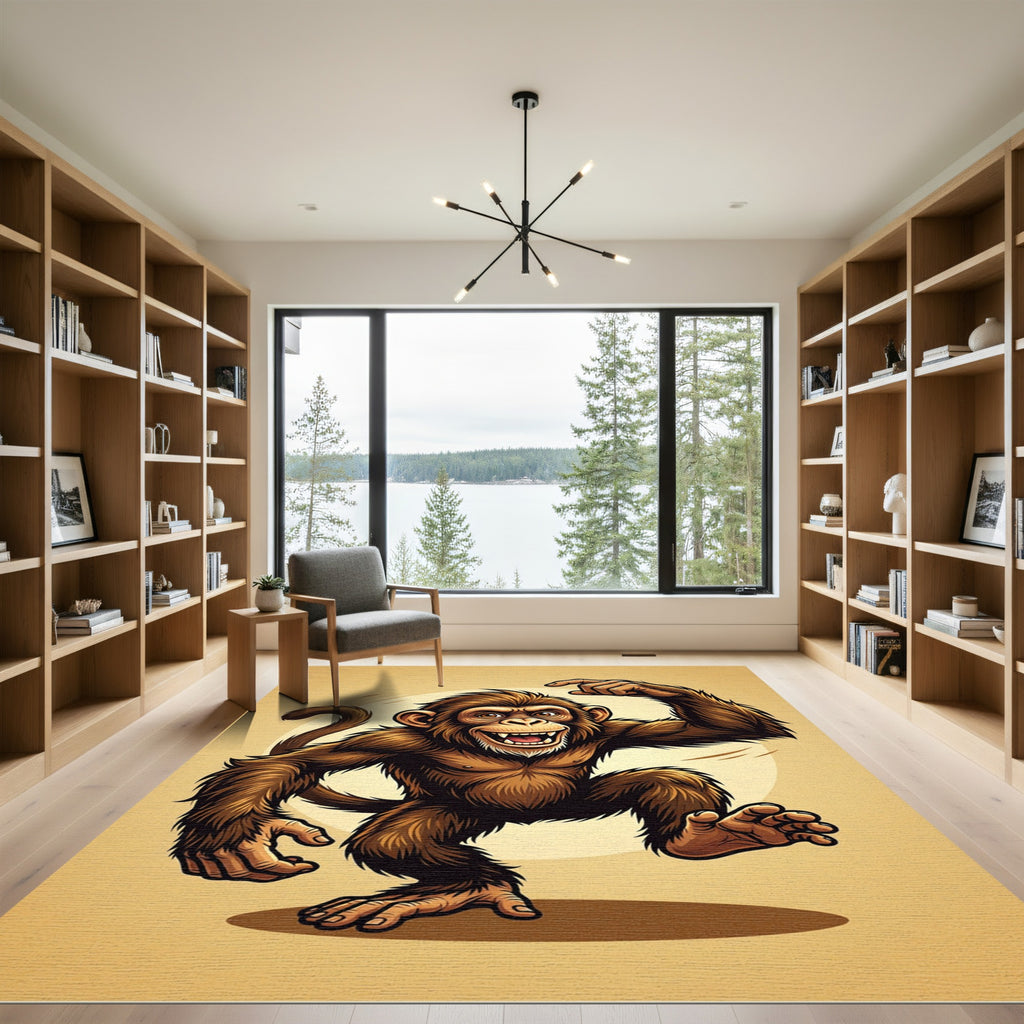 Playful Golden Chimp Graphic Illustration Rug