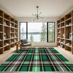 Green Beige Black White Plaid Lines Rug