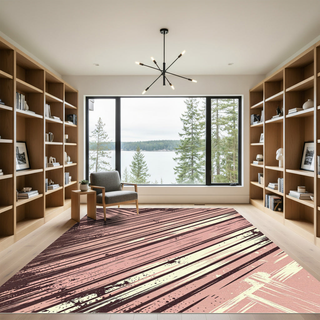 Crimson Abstract Striped Canvas Rug