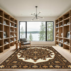 Elegant Dark Brown Ornate Floral Medallion Rug