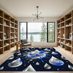 Silver Metallic Rain Blue Ink Splash Rug