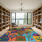Colorful Quilted Patchwork Floral Heart Rug