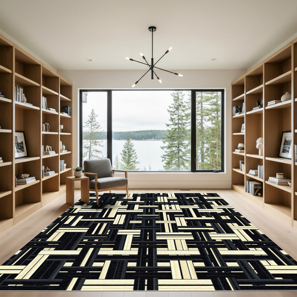Monochrome Woven Abstract Grid Rug