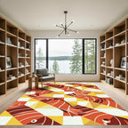 Orange Fish Geometric Mosaic Rug