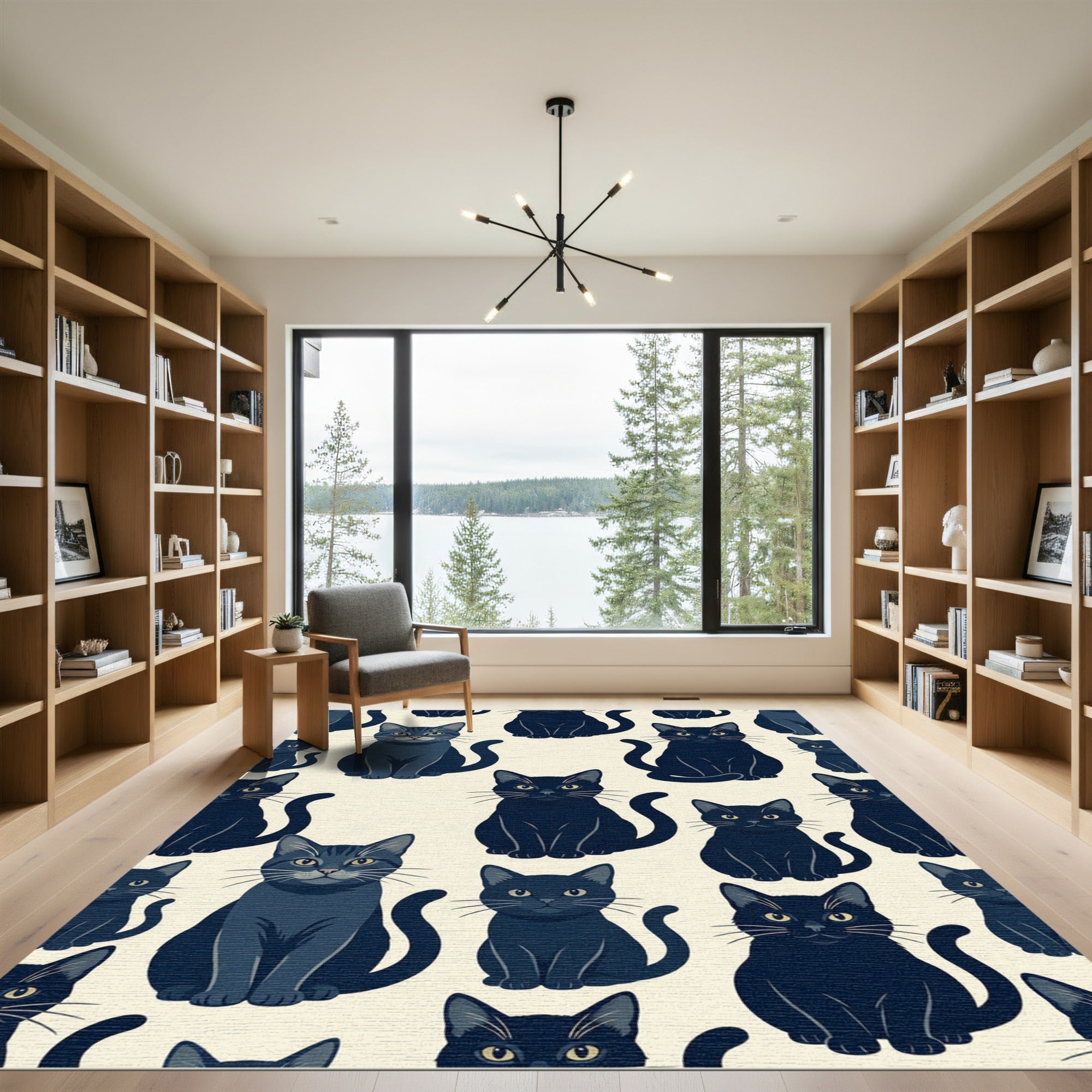Minimalist Black Cat Whimsical Art Rug