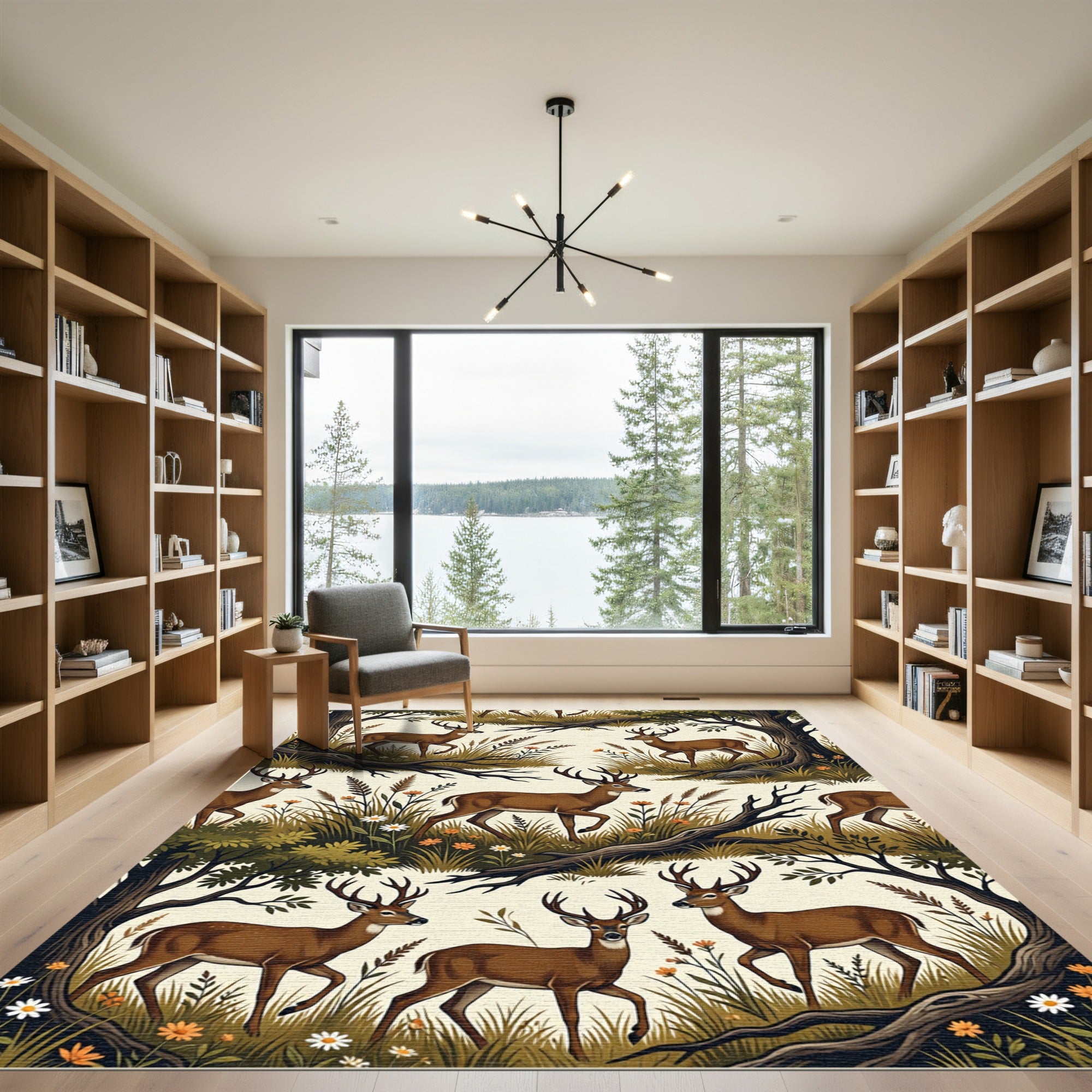 Rustic Woodland Deer Forest Meadow Rug