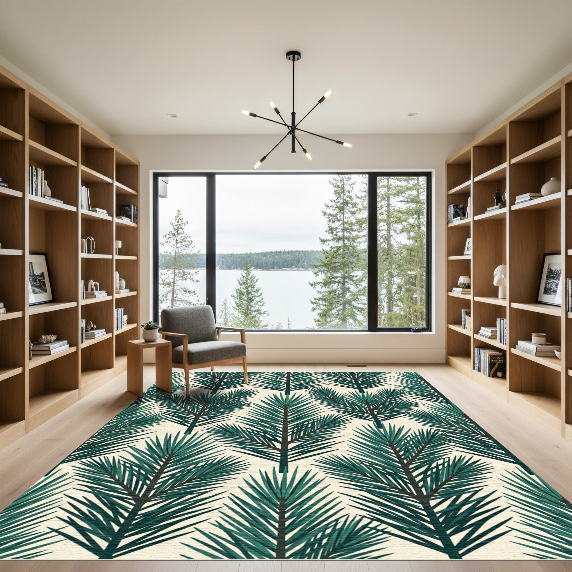 Deep Forest Green Palm Frond Rug