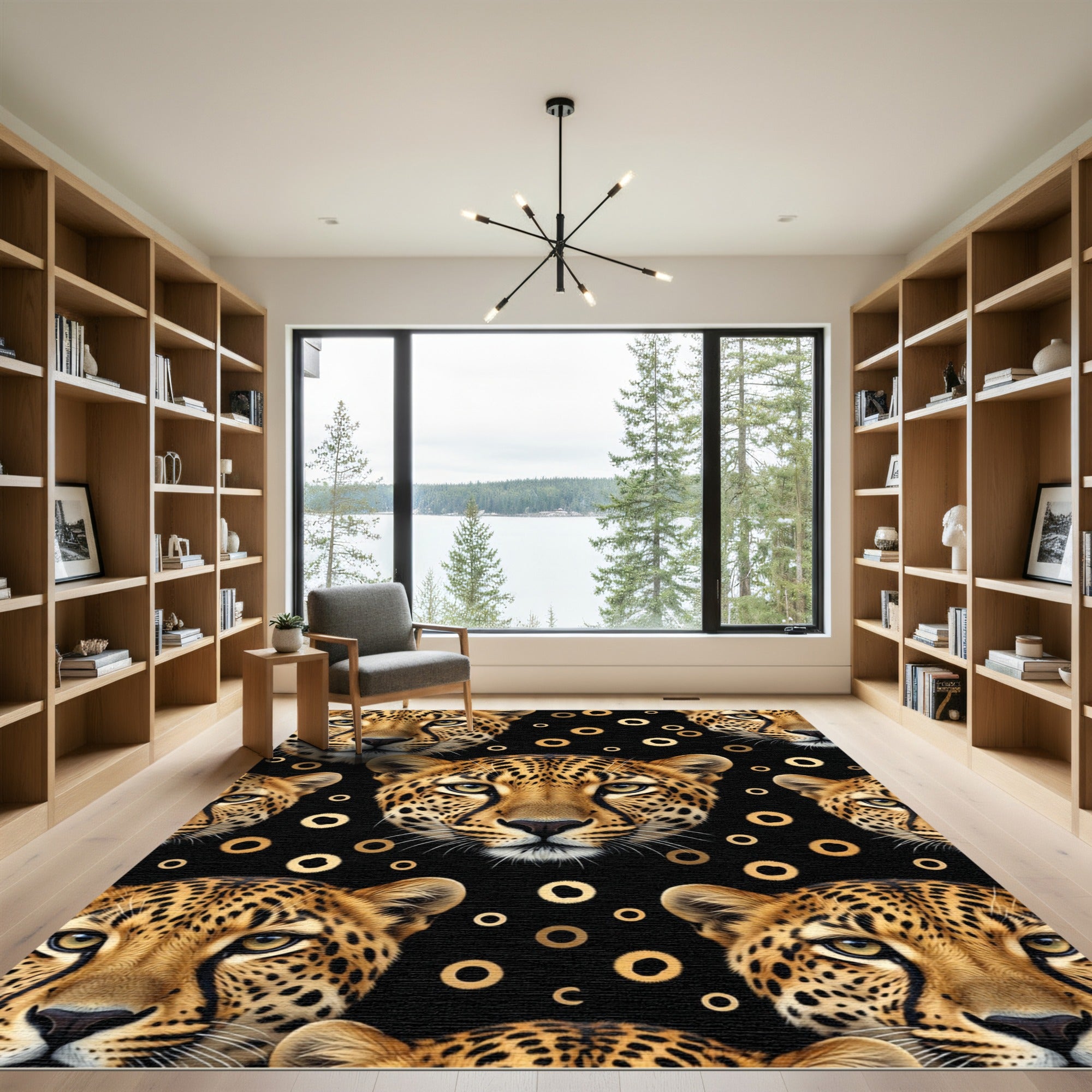 Golden Cheetah Heads with Ring Accents Rug