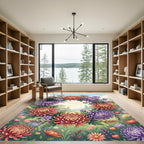 Vibrant Autumn Chrysanthemum Floral Wreath Rug
