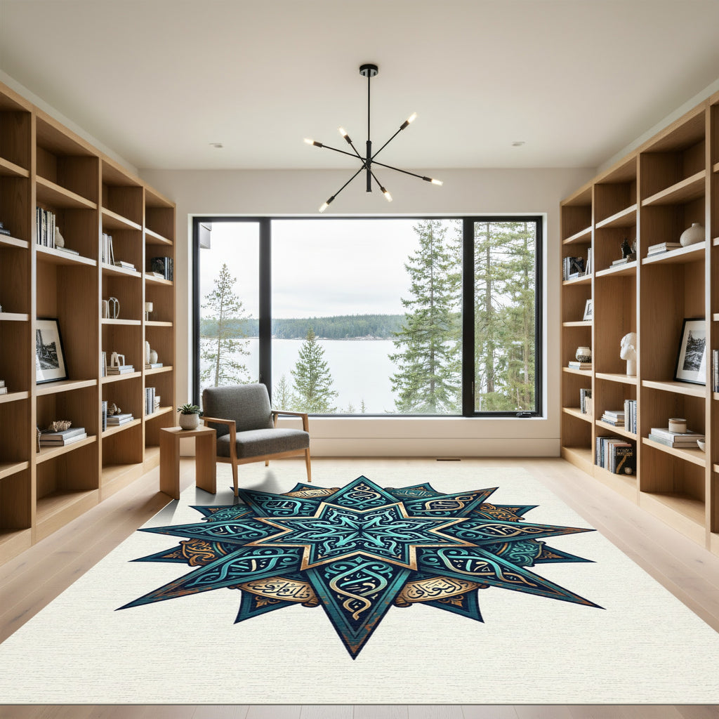 Teal Gold Ornate Celestial Star Medallion Rug