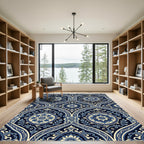 Intricate Blue Floral Medallion Arabesque Rug