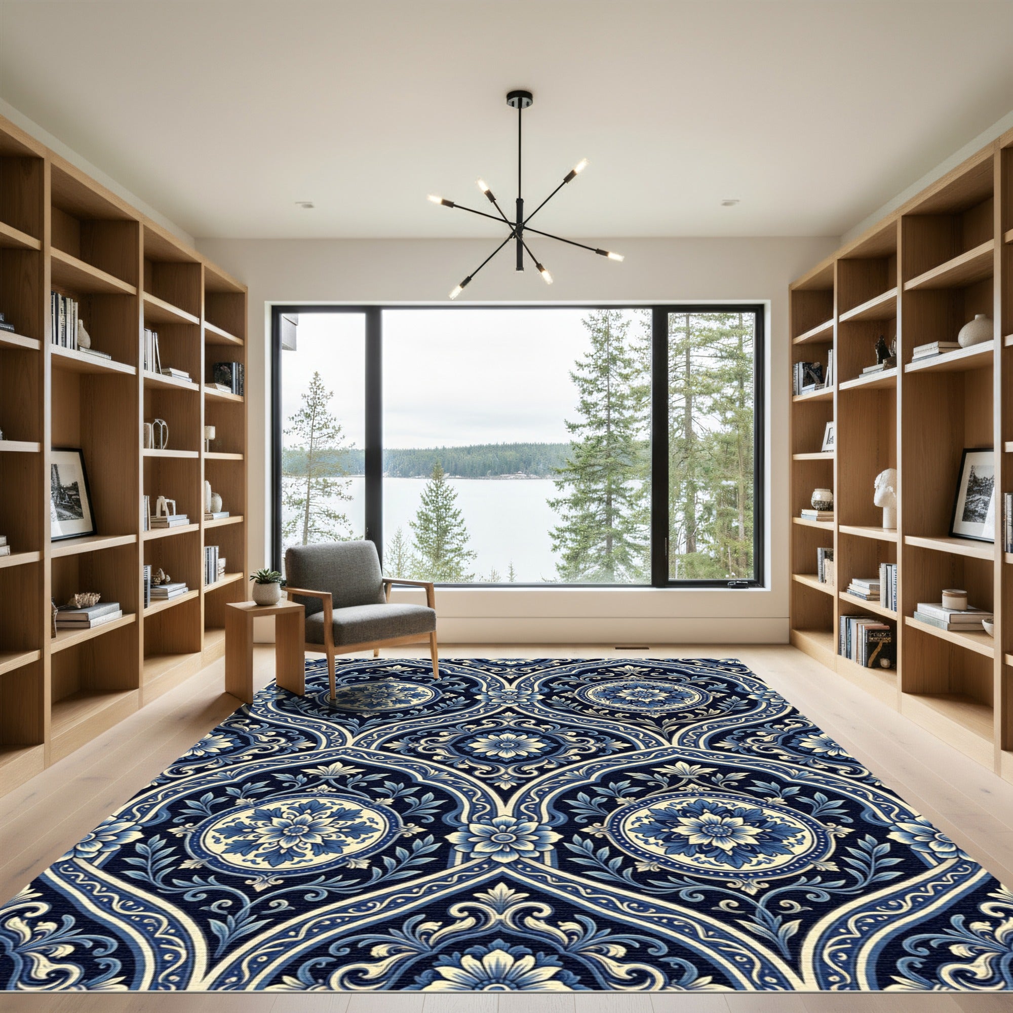 Intricate Blue Floral Medallion Arabesque Rug