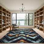 Metallic Chevron Lava Industrial Geometric Rug