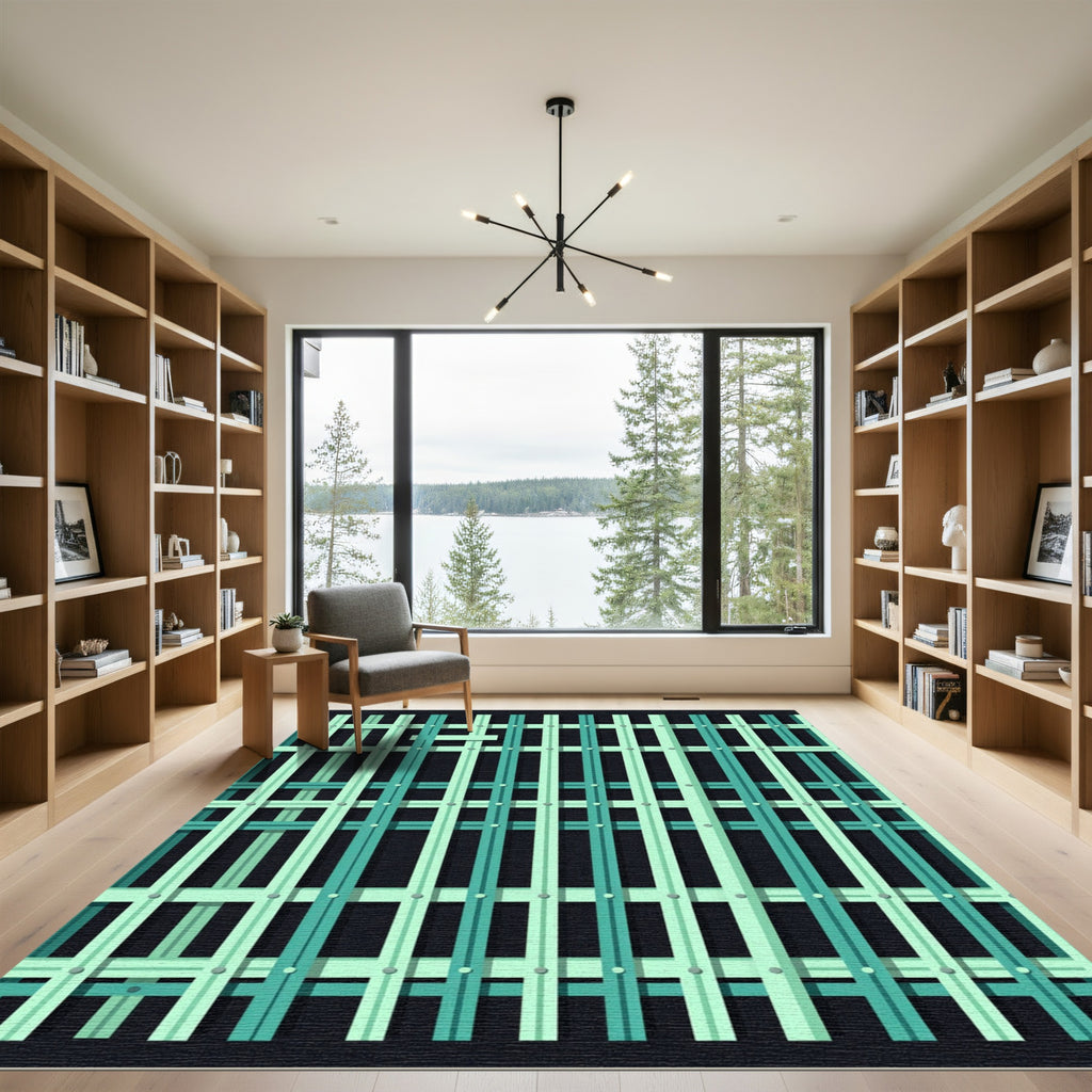 Teal Mint Grid Stripe Rug