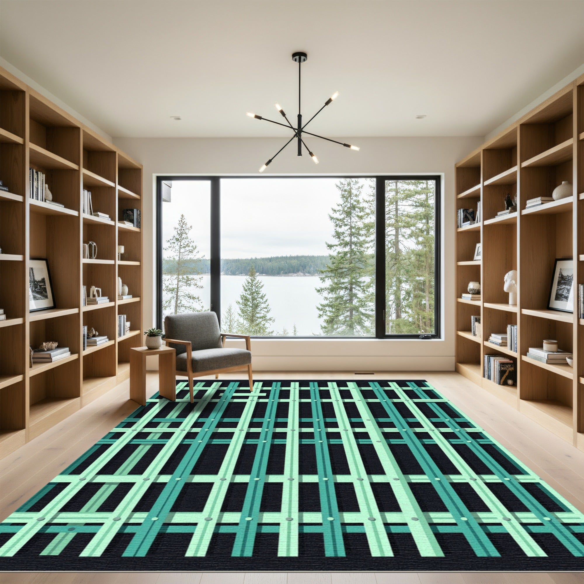 Teal Mint Grid Stripe Rug