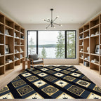 Navy Gold Celestial Diamond Medallion Rug
