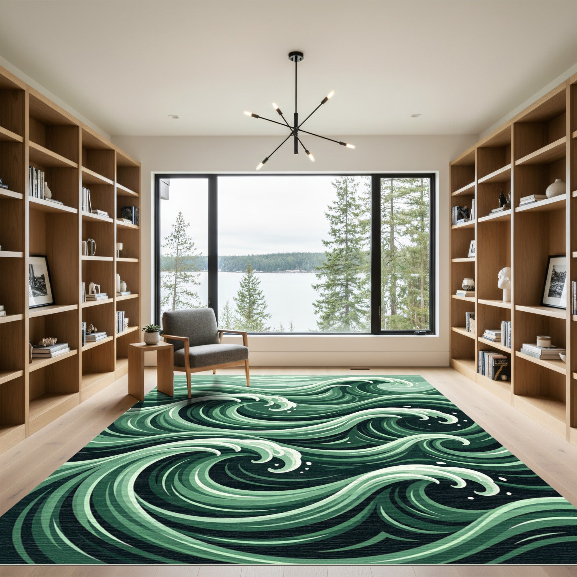 Sage Green Swirling Ocean Waves Rug
