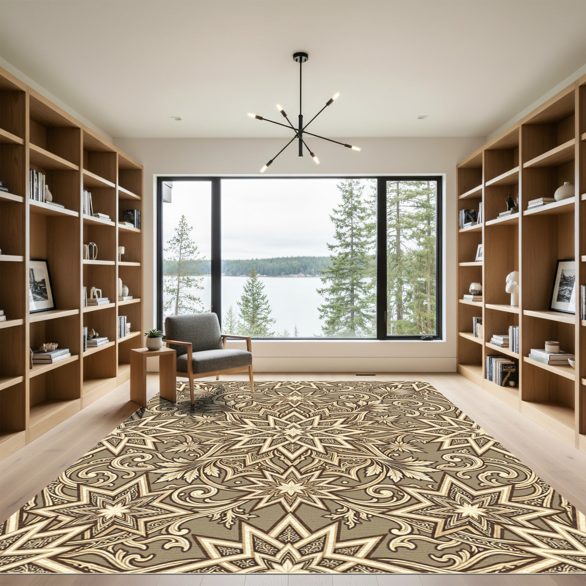 Elegant Beige Ornamented Star Medallion Rug