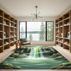 Verdant Waterfall Lush Nature Scene Rug