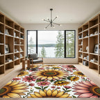 Whimsical Sunflower and Pink Floral Bouquet Rug
