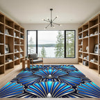 Art Deco Blue Fan Cluster Rug