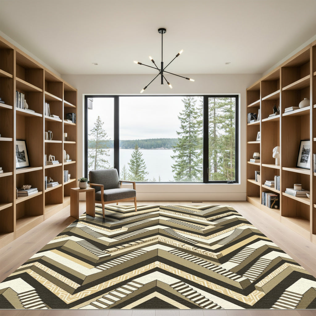 Geometric Staircase Illusion Khaki Rug