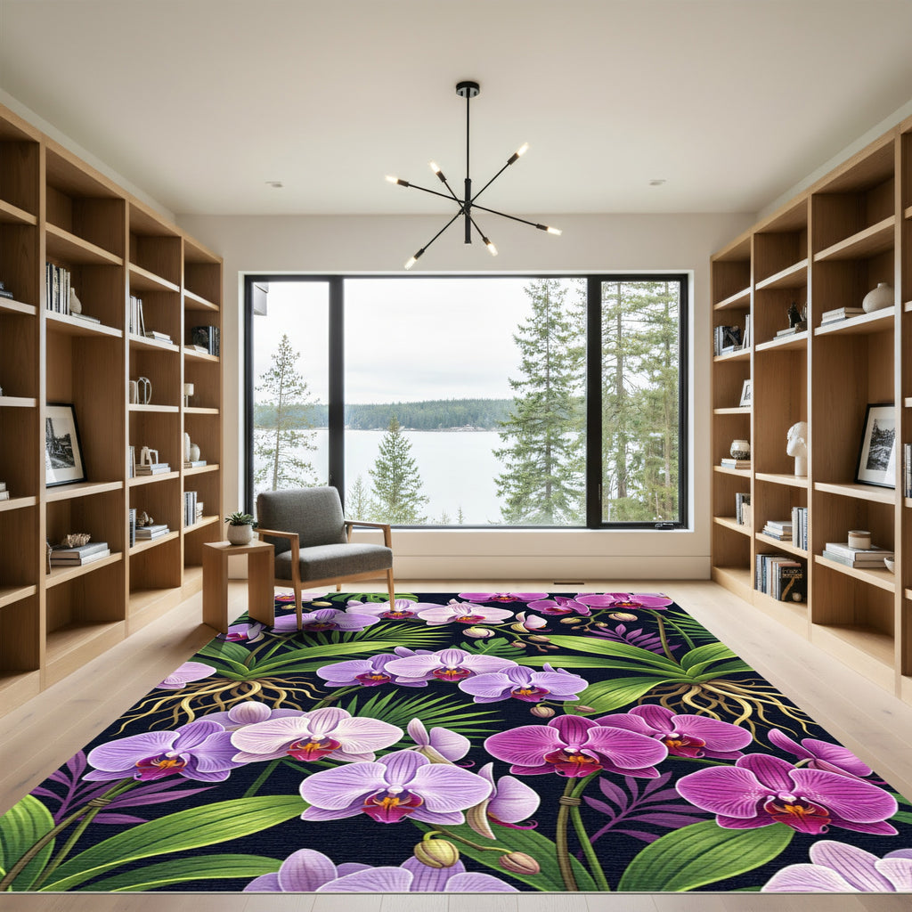 Vibrant Purple Orchid Tropical Floral Rug