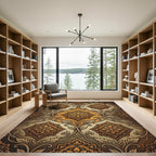 Golden Ochre Damask Floral Medallions Rug