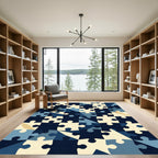 Puzzle Pieces Navy Cream Geometric Arrangement Rug