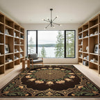 Ornate Golden Floral Medallion Bloom Rug