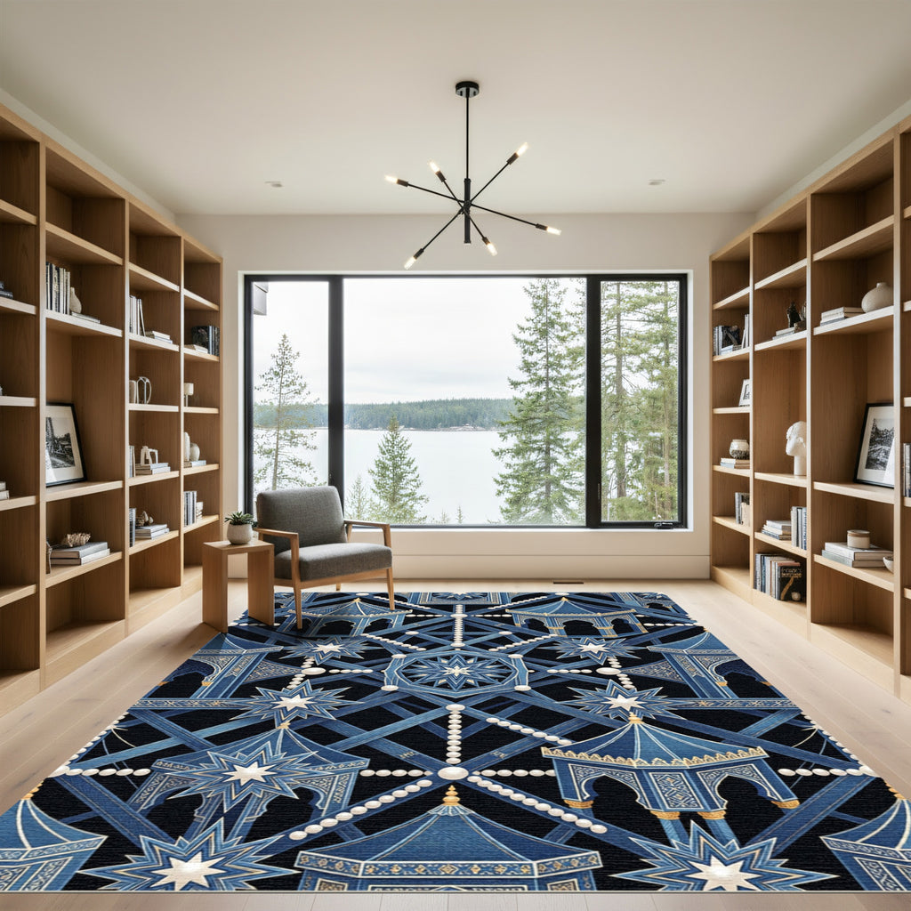 Blue Golden Gazebo Star Medallion Rug