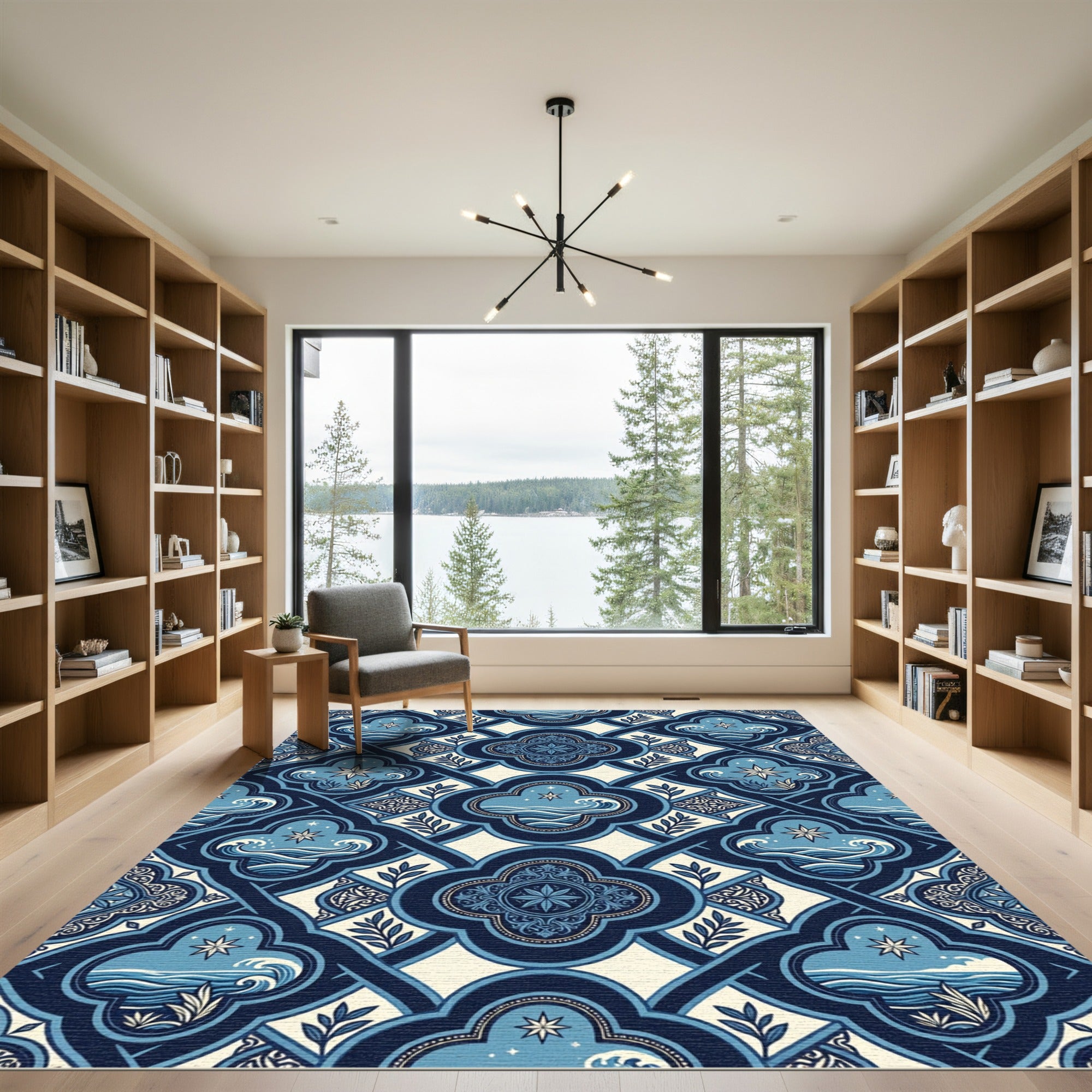 Coastal Nautical Star Wave Quatrefoil Rug