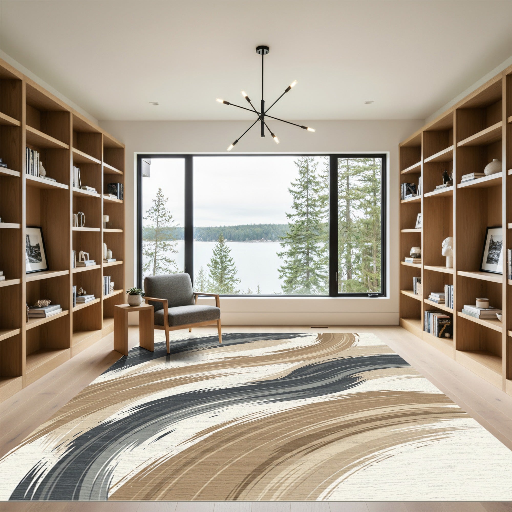Modern Earth Tone Abstract Brush Stroke Rug