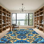 Blue Peony Medallion Floral Garden Rug