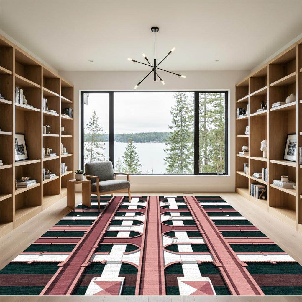 Pink Architectural Grid Echo Rug