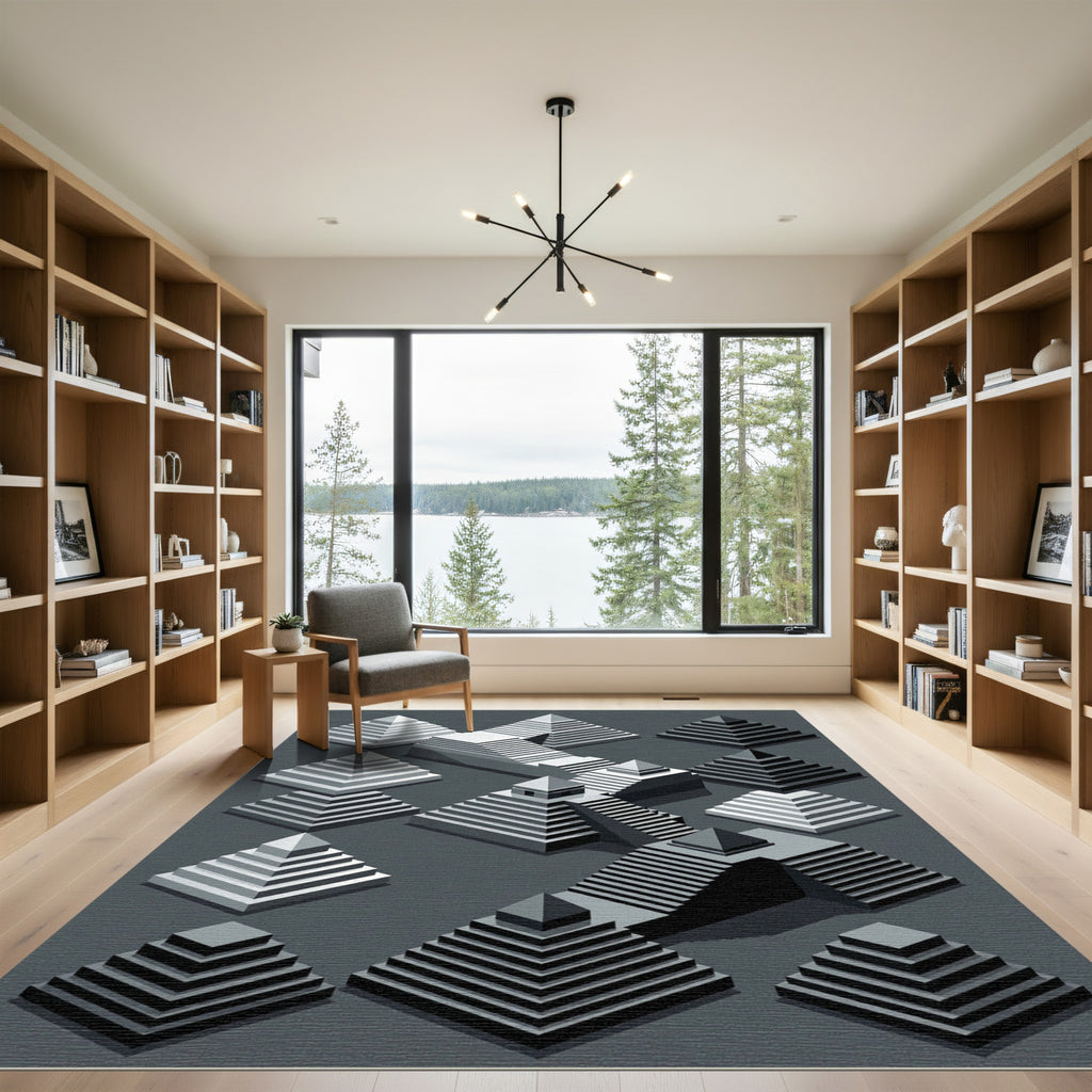 Gray Isometric Step Pyramid Composition Rug