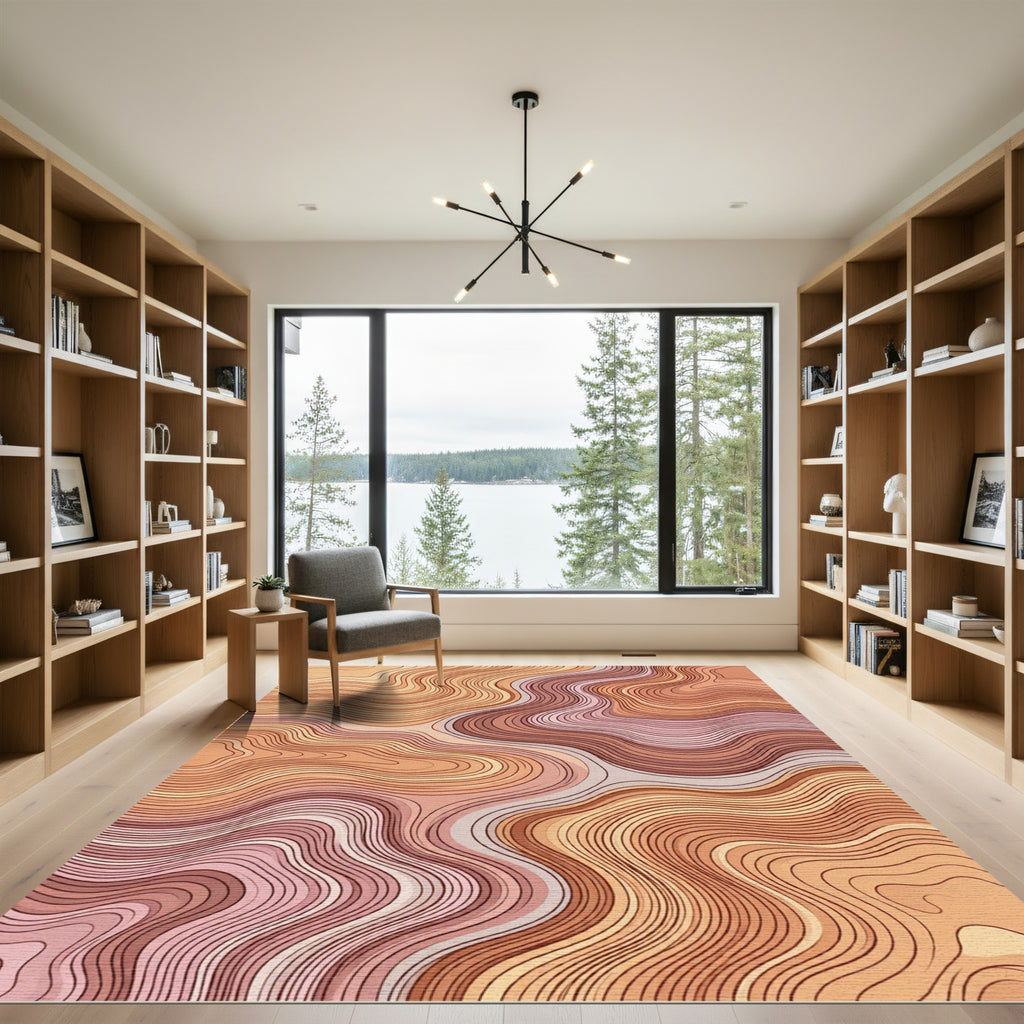 Warm Peach Contour Wave Rug