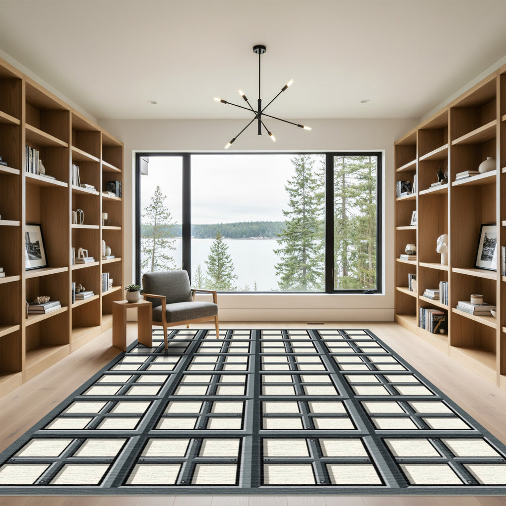 Gray Window Pane Grid Rug