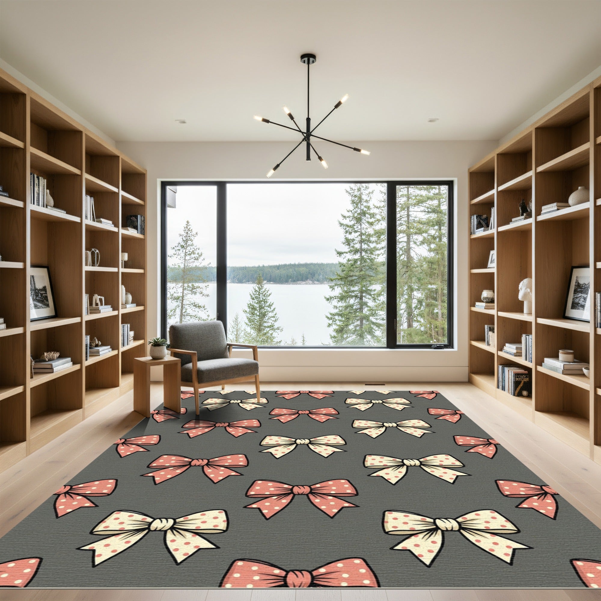 Cute Polka Dot Ribbon Bow Wallpaper Rug