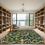 Elegant Sage Green Golden Baroque Scroll Rug
