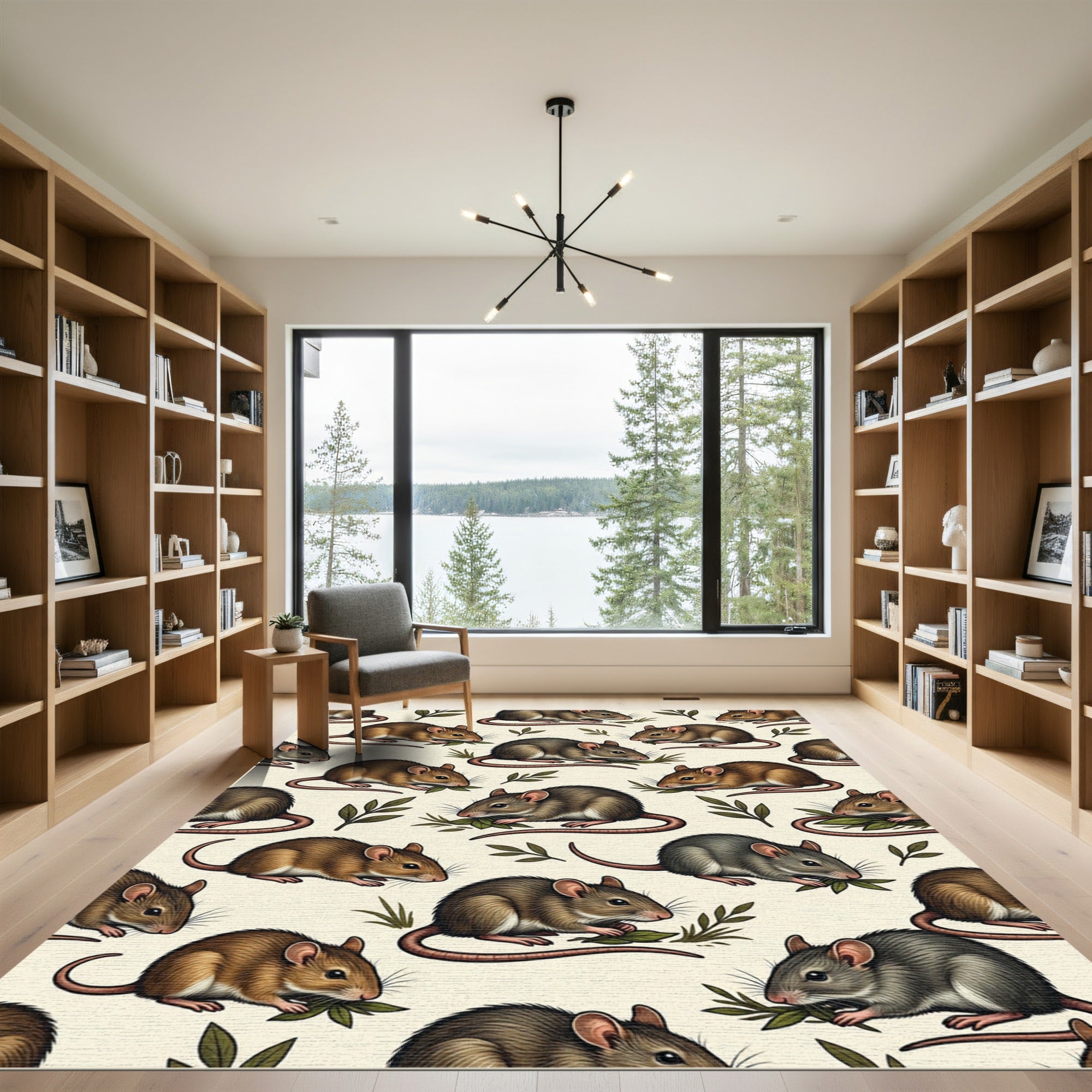 Whimsical Field Mice Cream Botanical Rug