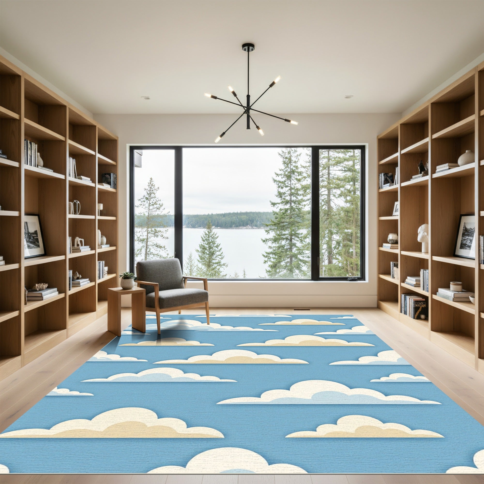 Whimsical Blue and Cream Cloudscape Rug